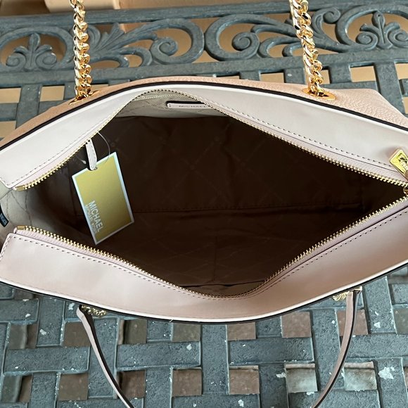 Michael Kors Jet Set Item Medium Front Pocket Shoulder Chain Tote Bag Pink - Picture 6 of 11